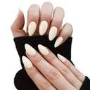 4 x Short Almond Press On Nails, Durable Reusable Glossy Artificial Nails Kit with Adhesive Tabs, 24 Pcs 12 Sizes for Fashion Women, Perfect for for Daily Outfits, Party or Date, White