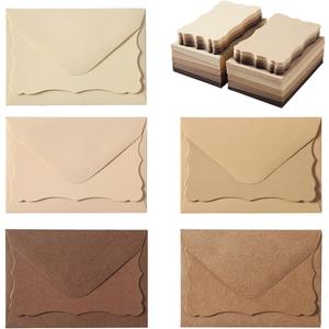 100 Pack Mini Envelopes with Note Cards in 5 Colors for Wedding, Birthday, Baby Showers, 4 x 2.7 Inches (Brown)
