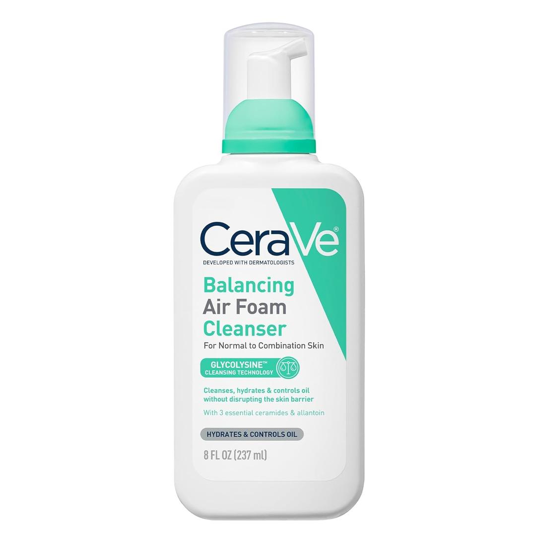 CeraVe Balancing Air Foam Face Wash, Foaming Facial Cleanser For Combination Skin, 8HR Oil Control + 24HR Hydration, Fragrance-Free & Non-Comedogenic, With Glycolysine & 3 Essential Ceramides, 8Oz