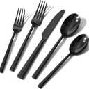KINGSTONE Black Silverware Set, 40-Piece Forged Flatware Set Cutlery Set Premium Stainless Steel, Service for 8, for Kitchen, Home, Wedding, Party, Mirror Polished and Dishwasher Safe