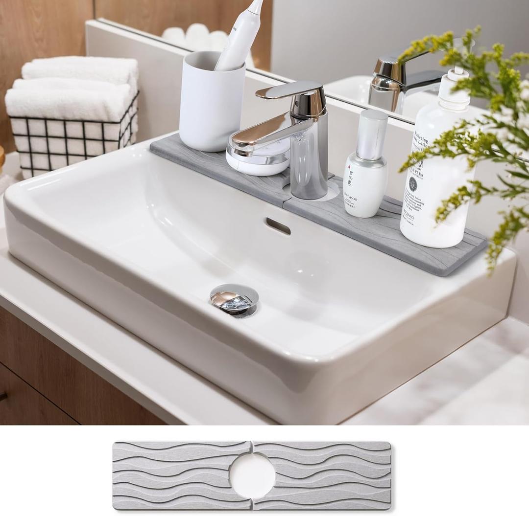 Sink Faucet Mat, Stone Mat for Kitchen, Quick Drying Stone Mat for Sink Area Splash Guard, Diatomite Absorbent Mat for Kitchen Bathroom, Light Gray