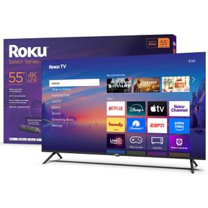 Roku Smart TV  55-Inch Select Series, 4K HDR TV  Roku TV with Enhanced Voice Remote  Flat Screen LED Television with Wi-Fi for Streaming Live Local News, Sports, Family Entertainment