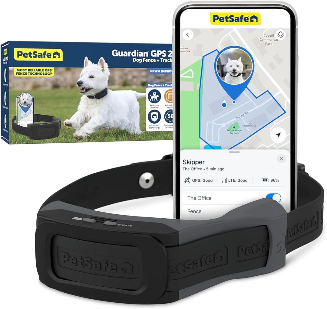 PetSafe Guardian GPS 2.0 Dog Fence + Tracking - Wireless GPS Dog Fence - Real-Time Tracking - Custom Boundaries System - Waterproof Collar - Comfortable Fit (Black)