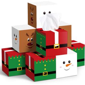10 Pack Christmas Facial Tissue Cube Boxes Winter Snowman Square Cube Boxes 500 Sheets 3 Ply Xmas Reindeer Tissues Cover for Winter Christmas Holiday Office Car Accessories