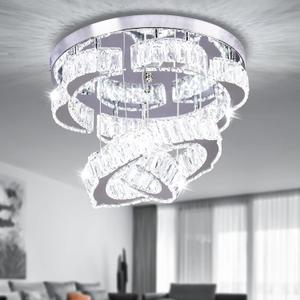 15.7" Modern Crystal Chandelier Flower LED Flush Mount Ceiling Light 2 Rings Round Chandeliers for Living Room Dining Room Bedroom (Cool White)