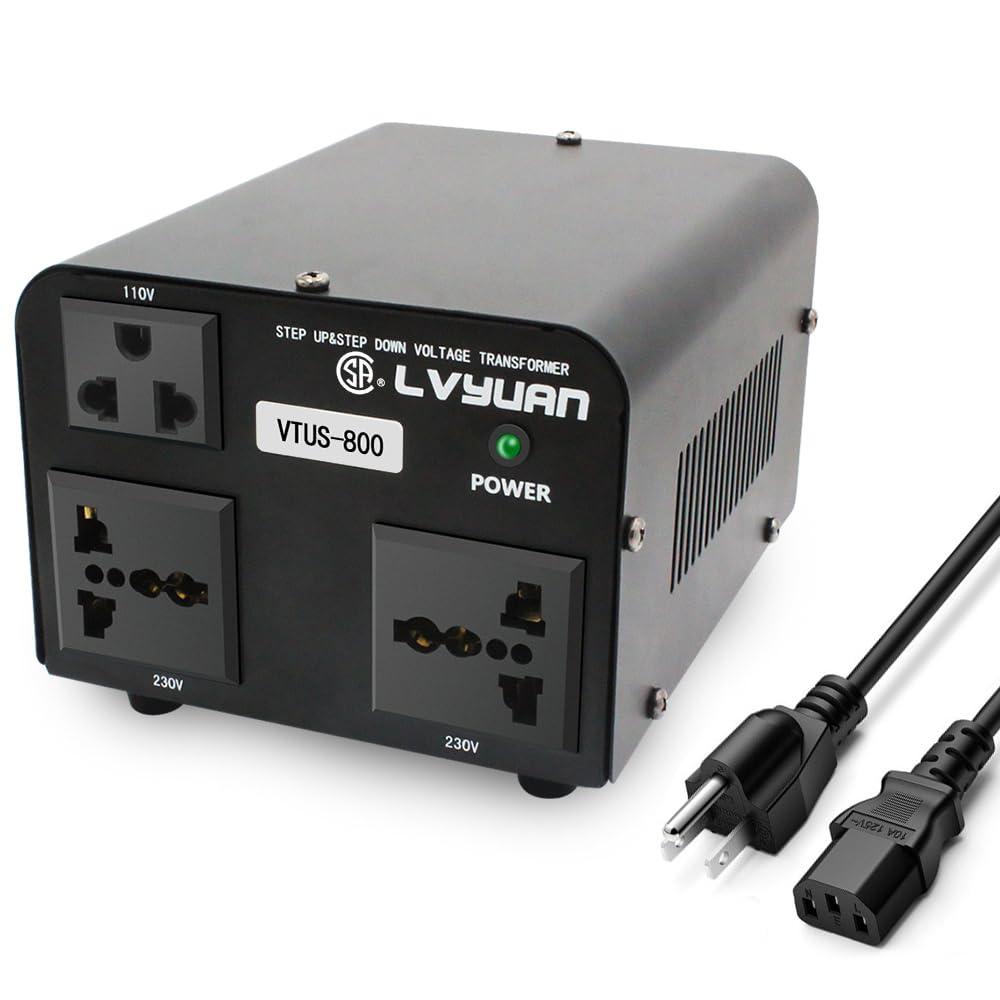 Voltage Transformer Converter 800 Watt Step Up/Down Convert from 110-120 Volt to 220-240 Volt and from 220-240 Volt to 110-120 Volt with 1 US Outlets, 2 Universal Outlets