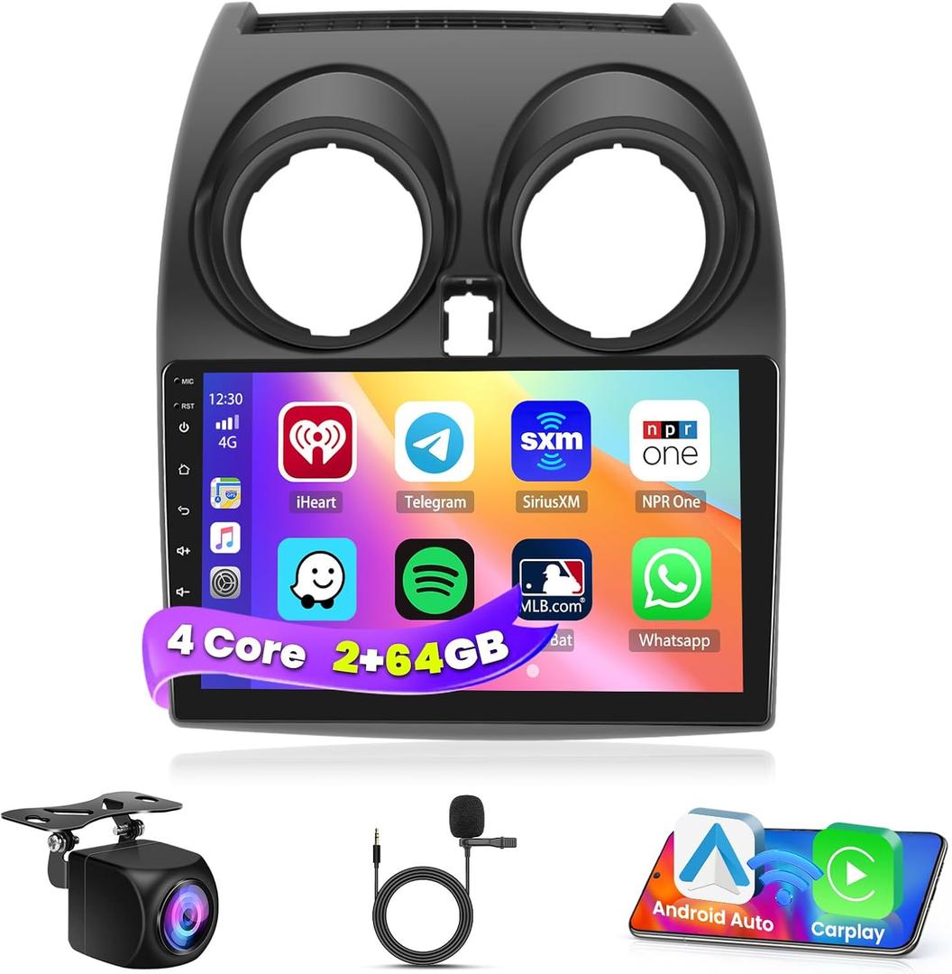 2+64G Radio for Nissan Rogue Qashqai 2008-2013 CarPlay Stereo Android 15 Touchscreen 9" Android Auto Bluetooth GPS DSP 26UI Backup Camera