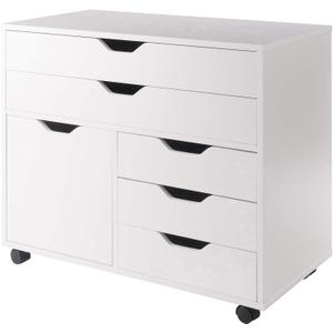 Winsome Halifax Mobile Storage Cabinet with 1 Door & 5 Drawers in White, Stylish & Functional Home Storage Cabinet for Filing, Kitchen Organization, Moveable Furniture for Office, Dorms, Apartments, 2 Large Drawer With 3 Small Drawer