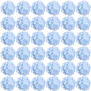 FagusHome Silk Hydrangea Heads 36 Pcs Artificial Flowers Heads and 3 Dozens Stems Fake Hydrangea Flowers with Stems for Home Wedding Decor (Light Blue)
