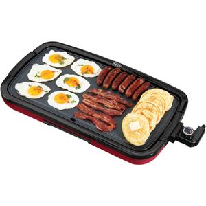 DASH Deluxe Everyday Electric Griddle with Dishwasher Safe Removable Nonstick Cooking Plate for Pancakes, Burgers, Eggs and more, Includes Drip Tray + Recipe Book, 20 x 10.5, 1500-Watt - Red