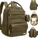 KeaBabies Diaper Bag Backpack - Multifunctional Travel Diaper Back Packs, Maternity Baby Changing Bags, Compact 18L Capacity, PU Leather, Waterproof, Unisex, Nappy Changing Pad (Dark Olive)