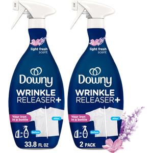 Downy Wrinkle Releaser Spray, All In One Wrinkle Release Spray, Odor Eliminator, Static Remover, Fabric Refresher & Ironing Aid for Clothes, 33.8 Fl Oz (Pack of 2), Light Fresh Scent