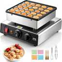 VEVOR Mini Pancake Maker, 25PCS 43mm Diameter Dutch Muffin Waffle Baker, Non-stick Stainless Steel Poffertjes Grill, Commercial Electric Dorayaki Machine, Temp & Time Control, Home Kitchen Restaurant