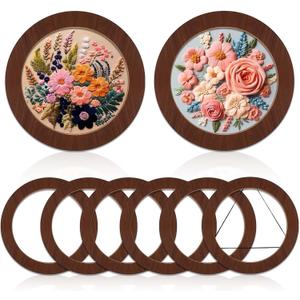 Wenqik 6 Pcs Wood Embroidery Hoop Frame Set 8 Inch Embroidery Hoops Wood Display Frame for Finished Cross Stitch or DIY Art Craft Sewing Ornaments (Without Hoops)(Round)