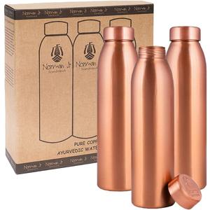 Norman Jr, Copper Water Bottle 1L - Gift Box Of 3, Plain, An Ayurvedic Vessel Made Of Pure Copper - Helps You Drink More Water With Many Health Benefits