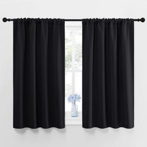 NICETOWN Black Out Short Curtain Panels for Kitchen - Energy Smart Decoration Thermal Insulating Blackout Drapes/Draperies for Bathroom Small Window (2 Panels,42 in x 45 in (W x L))