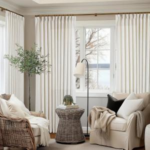 Cream Ivory Extra Wide Pinch Pleat Linen Curtains 84 Inches Long for Living Room Sliding Glass Door 70 Inch Wide Curtain Memory Trained Pleated Drape with Hooks Rings 70x84 Large Window Curtain (Natural)