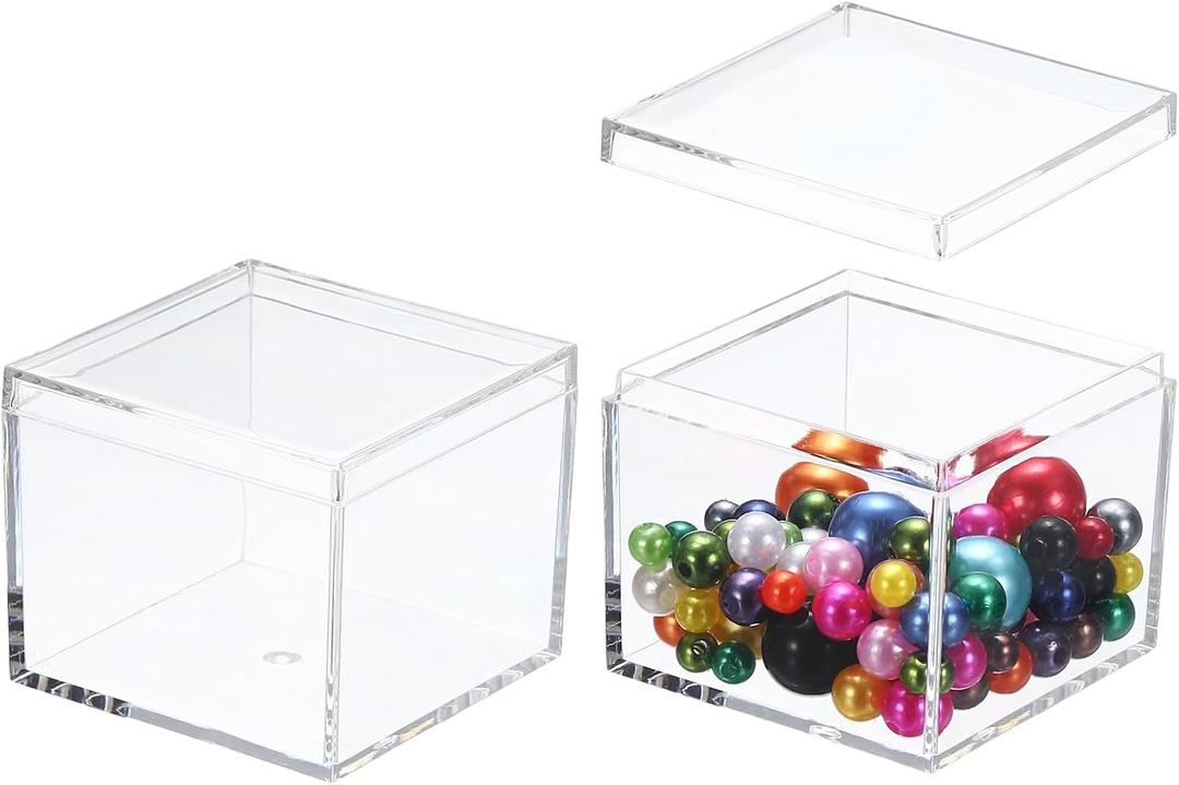 uxcell 2 Pcs Small Acrylic Box with Lid, 2.2" x 2.2" x 1.8" Decorative Storage Box Jewelry Display Case for Store Snacks Candies, Wedding Festival Party Gifts, Clear(Rectangle)