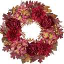 Hollyone 24inch Fall Wreath for Front Door Fall Decor Autumn Wreath Artificial Flower Wreaths with Hydrangea Peonies Dahlia Handmade Outdoor Indoor Halloween Farmhouse Harvest Decorations for Home