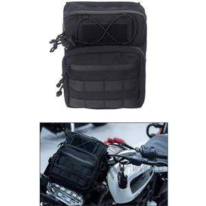 FVMOTO Universal Club Style Utility Molle Traveller Bar Handlebar T-Bar Bag Handle Bags, Fit For Harley Dyna Street Bob FXBB Softail Sportster, Tool Pouch Trunk Storage Bag, Black (DSCBB000-HD)