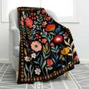 Jekeno Colorful Flowers Plant Blanket Floral Gifts for Women Kids Girls Mom Wife Sister Female Friends Birthday Christmas Halloween Easter Decor Home Bedroom Living Room Throw Blanket 50"x60" (Black Red Blue)