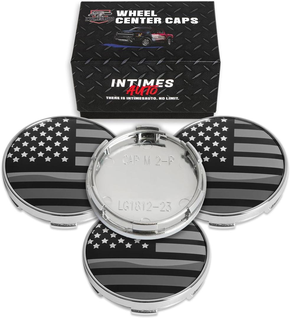 InTimesAuto 55MM 2.15 Inch Wheel Center Caps for Ford 6M211003AA Rim Wheel Center Hub Caps, Pack of 3 Chrome with American Flag