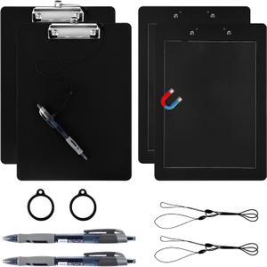 2 Pack Magnetic Clipboards with Pen Attached Black Clip Board with Low Profile Letter Size Clipboards 9X 12.5 Inch Standard Clip for Refrigerator Office Classroom Home Factory