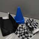 Skylety Traffic Cones and Racing Checkered Flags Set-include 12 Plastic Traffic Cones,12 Flags with Sticks,31 ft Checkered Pennant Banner and 9.8 x 2 ft Racetrack Floor Running Mat (Blue)
