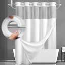 No Hook Shower Curtain and Liner Set,White Hotel Waffle Shower Curtain with Liner 81" L x 72" W