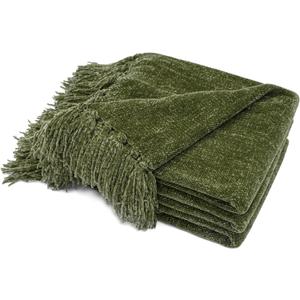 RECYCO Throw Blanket Soft Cozy Chenille Throw Blanket with Fringe Tassel for Couch Sofa Chair Bed Living Room Gift (Loden Green, 50'' x 60'')