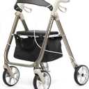 AIDASTRA Rollator Walkers for Seniors with 8'' Wheels, Seat and Brakes Folding Rolling Walker with Storage Bag, Lightweight Medical Adult Walkers, Height Adjustable, Support up to 330 lbs (Champagne)