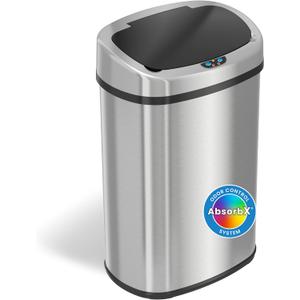 iTouchless SensorCan 13 Gallon Kitchen Trash Can with Odor Filter, Stainless Steel Oval Automatic Trashcan for Home Office Bedroom Living Room Garage Large Capacity Slim Space-Saving Bin