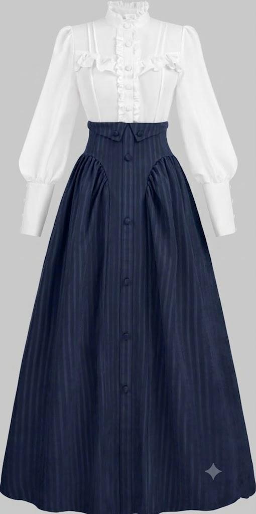 NSPSTT Victorian Edwardian Dress for Women 1800s Dress for Women Renaissance Costume Blouse Skirt 2PC Outfits, Blue, XXL