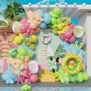 Summer Pool Party Decorations, Tropical 162pcs Pastel Colorful Balloons with Beach Ball Swimming Ring Foil Balloon for Splish Splash Birthday Hawaiian Luau Baby Shower Swimming Water Party Supplies, 5-28 Inches