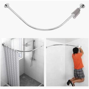Corner Shower Curtain Rod Adjustable Stainless Steel L Shaped Rack Drill Free Install for Bathroom, Bathtub, Clothing Store (35.5"-51.2" x 35.5"-51.2") (Silver, 35.5"-51.2" x 35.5"-51.2")