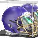 Football Helmet Display Case with Double Mirror, Crystal Clear Acrylic Protector Box for Football, Motorcycle & Baseball Helmets, Dustproof Memorabilia Showcase with Stable Corner Design