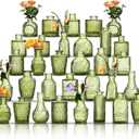 Glass Bud Vases Set of 32 - Green Assorted Small Mini Glass Vases for Flowers, Crystal Vintage Vase Set, Bulk Centerpieces for Table Dcor, Wedding, Home and Events (Green, 32 Pcs)