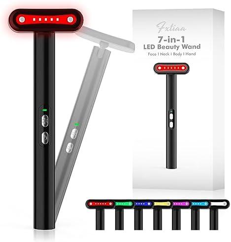 Fxtiaa Led-Light-Therapy, 7 Color Face Skincare Wand with Facial Massager LED Face Skin Rejuvenation for Face & Neck & Eye Skincare Equipment Red Light Wand