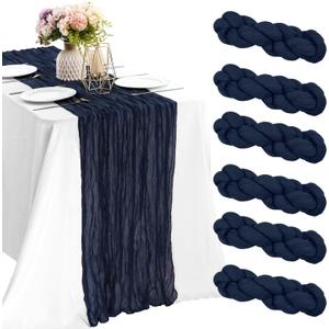 6 Pieces Navy Blue 10FT Cheesecloth Table Runner Boho Gauze Fabric Table Runner Rustic Sheer Runner for Wedding Birthday Baby Shower Party Boho Table DecorationNavy Blue (35" x 120"-6 Pack)