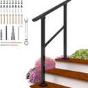  Outdoor Steps, 3 Steps Metal Handrails for Indoor/ Outdoor, Handrails for Concrete Steps, Wrought Iron Railing, Metal Porch Handrail, Deck Railing with Installation Kit