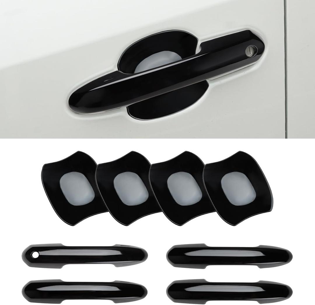 Upgraded Snap-on Door Handle Cover with Door Handle Bowl Cover Compatible for 2019-2024 2025 Toyota Rav4 Accessories Black Handle Protectors Glossy Black
