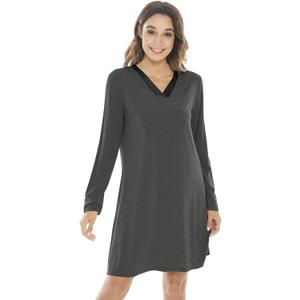 NACHILA Nightgowns for Women-Viscose Made from Bamboo,Long Sleeve Night Shirt Soft Sleepshirt Satin V Neck Sleepwear (Medium, B-charcoal Heather) NACHILA Nightgowns for Women-Viscose Made from Bamboo,Long Sleeve Night Shirt Soft Sleepshirt Satin V Neck Sleepwear (Medium, B-charcoal Heather)