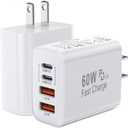 60W USB C Charger Block,2Pack 4-Port GaN USB C Charger Fast Charging Wall Plug Dual Type C+Dual USB-A Port Multiport Power Adapter Cube for iPhone 17 Pro Max/16e/15/14/13/12/11,iPad Pro/Air/Mini