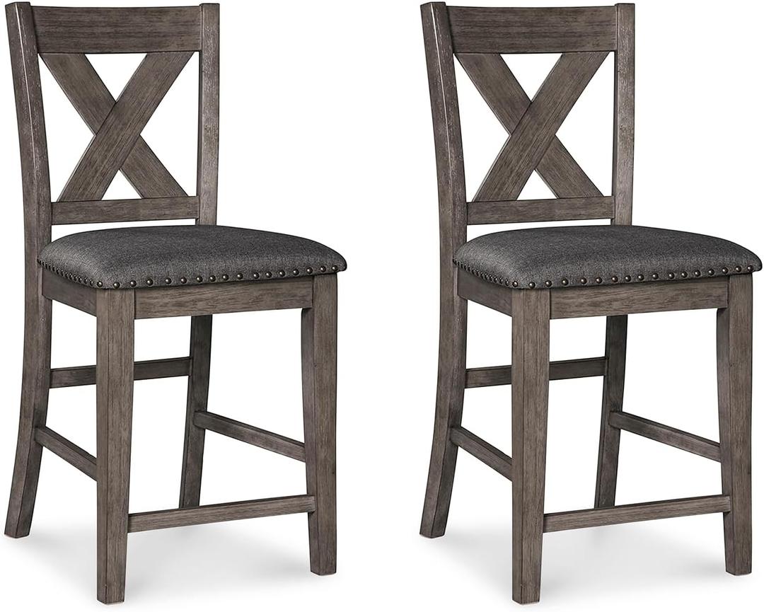 Signature Design by Ashley Caitbrook Rustic 24.63" Counter Height Upholstered Barstool, Set of 2, Gray