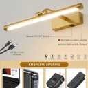 Picture Lights for Wall Battery Operated,16 Inch Wireless Rechargeable Art Lights for Pictures,3CCT Dimmable Retractable Painting Light with Remote & Timer,Glare-Free for Gallery Light,Gold