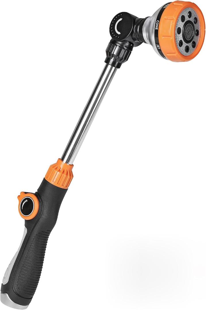 [All-New 2027] 18" Watering Wand for Garden Hose, Unistyle Hose Nozzle Sprayer with 8 Spray Patterns,180° Adjustable Angle, Thumb Flow Control, Garden Watering Wand for Plants, Flowers, Car Wash