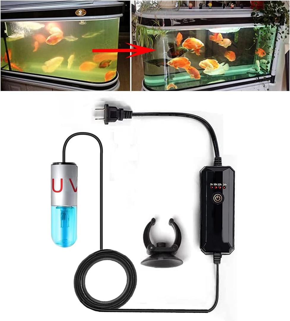 Aquarium UVC Clean Light Algae Clear Green Bloom Clean Fish Tank UVC Water Clean Lamp for Sump Pond Filter Tank (3W with Timer)