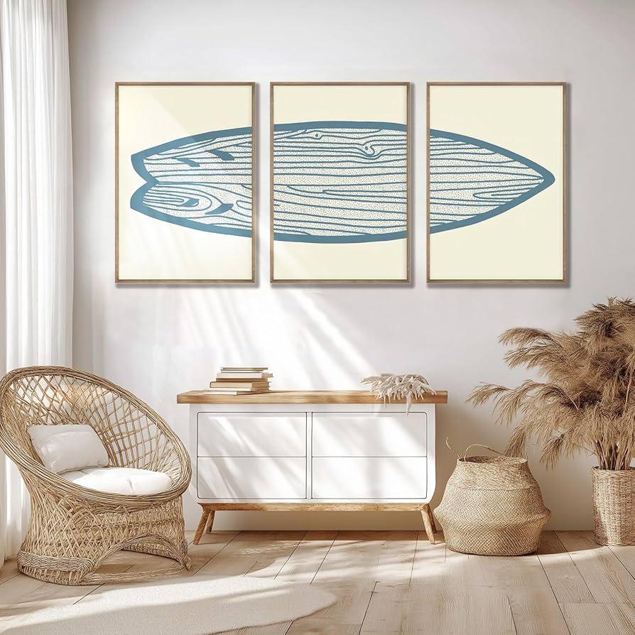 AntExpanse Surfboard Wall Decor 3 Pieces Surfboard Canvas Painting Prints Art Poster, Sea and Surf Pictures for Beach House, Living Room, Bedroom 