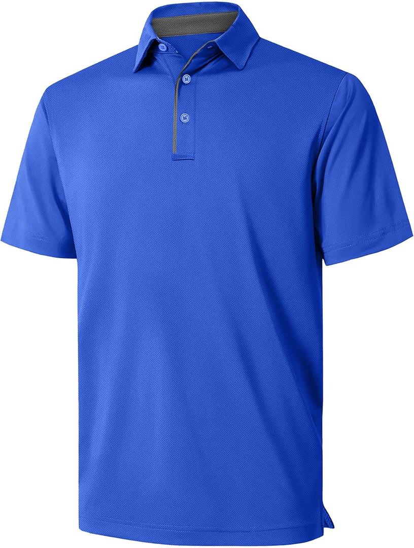 NIASHOT Mens Polo Shirt Short Sleeve Golf Sports Casual Tee (Blue, M)
