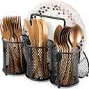 Utensil Organizer Silverware Caddy - Utensil Holder for Party Metal Cutlery Organizer Silverware Storage for Picnic Camping Buffet Kitchen Table (Black)